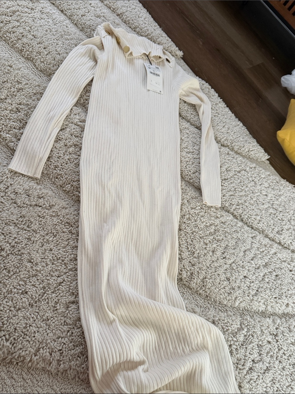Zara Cream Ribbed Long Sleeve Maxi Dress